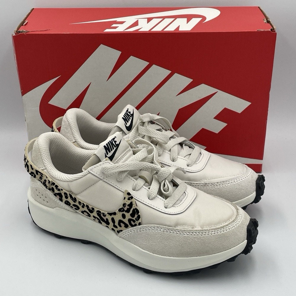 Nike Waffle Debut Womens Sneakers Cream Sesame Black Leopard Swoosh Size 6 NEW
